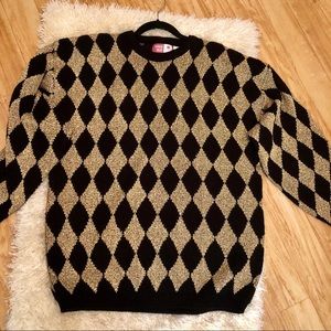 Stylish Black and Gold Argyle Sweater